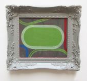 green pill in grey frame, oil on board, 44 x 40 cm