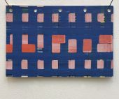 blue pink sticker collage, 15 x 10 cm