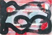 Zwart Op Rood - gouache/collage - 100 x 70cm