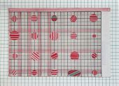 red grid on green grid, marker drawing, 15 x 10 cm